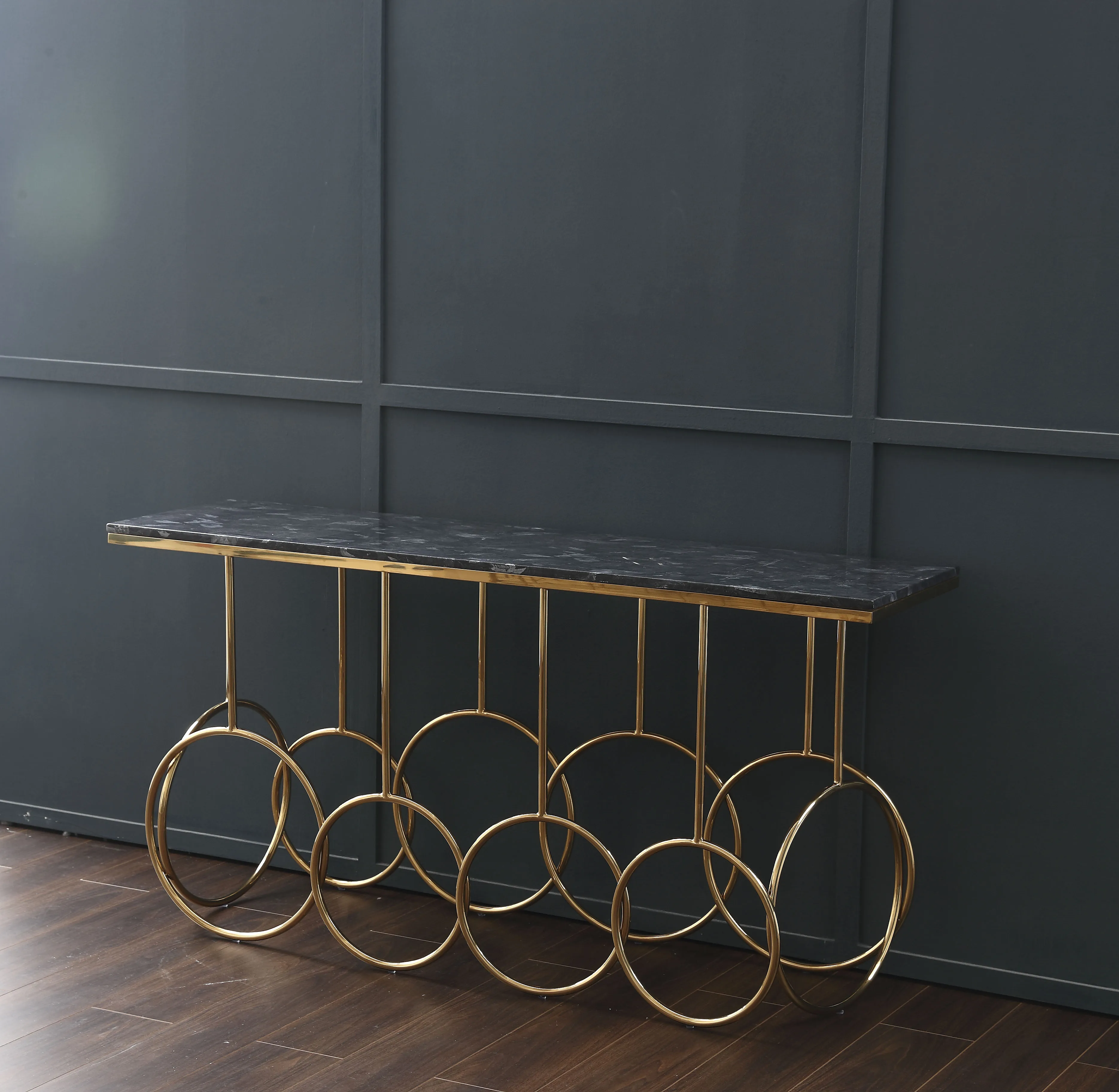 
Stylish Golden Stainless Steel Console Table With Faux Marble Top New Design Luxury Modern Living Room Console Table Side Table 