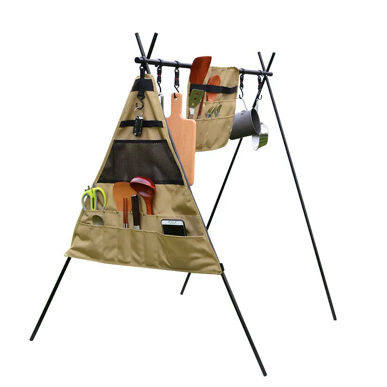 

Outdoor picnic camping tableware canvas storage bag portable triangle hanging cookware set storage bag, Khaki