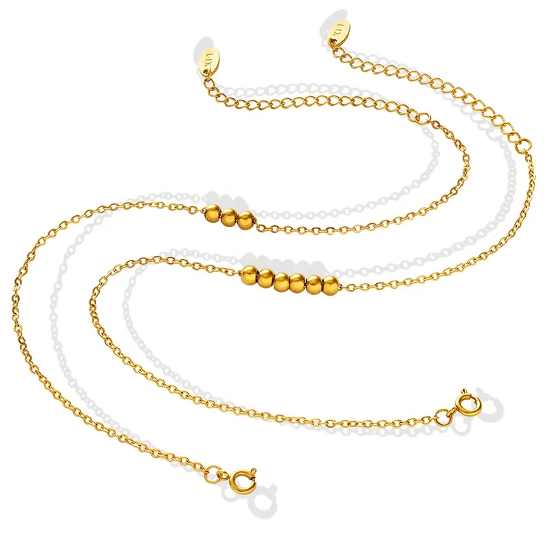 

Wholesale Fashion Transit Titanium Steel Plated 18K Gold Bead Anklet