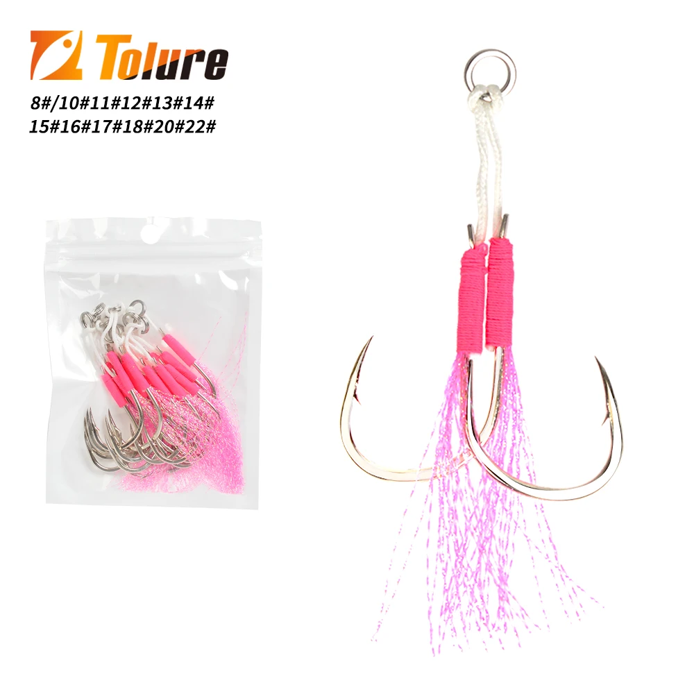 

Toplure high carbon steel UV effect 8#-22# assist hook saltwater double hook jigging hooks with barbed