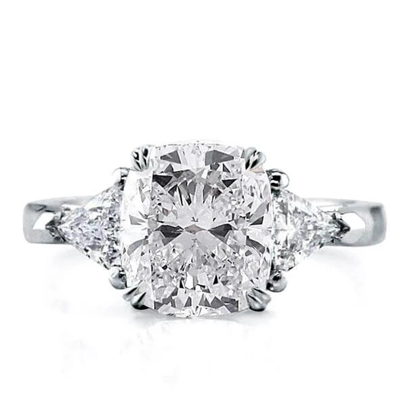 

Three Stone Cushion Cut Engagement Ring for Women Rhodium Plated Sterling Silver 3.5ct Cubic Zirconia Promise Anniversary Rings