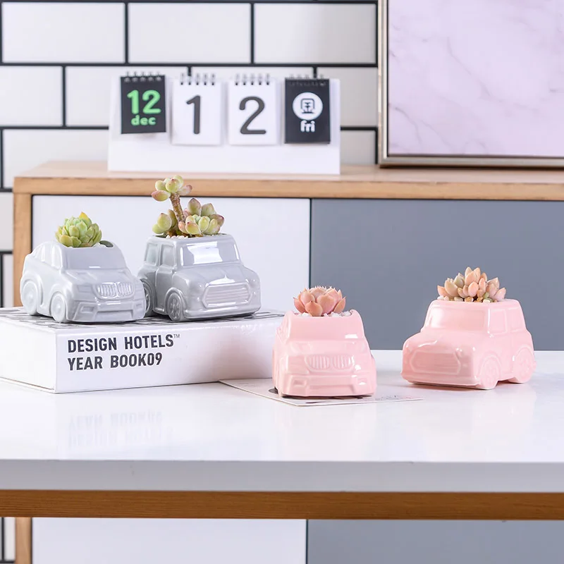 

New product wholesale car shape ceramic flower succulent pots & planters for decoration, As picture