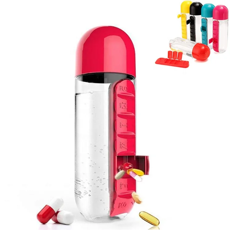 

Amazon portable 7day weekly medicine pill vitamin box organizer with water bottle, As pics