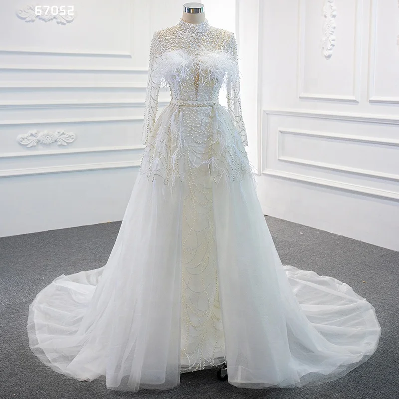 

Jancember ARSM67052 Long Sleeve Detachable Train Mermaid Vestidos De Novia Wedding Dress