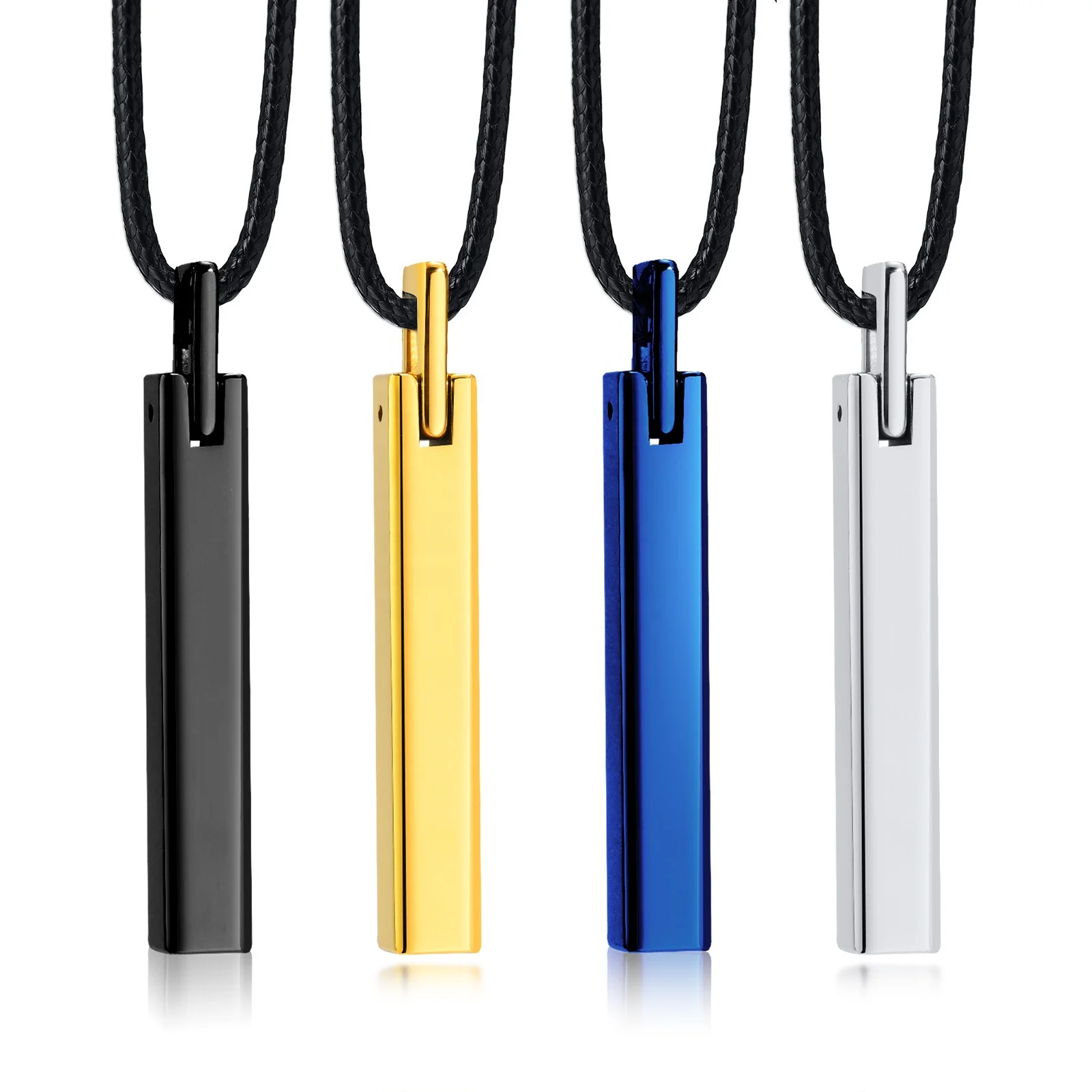 POYA Tungsten Carbide Pendant 60cm Wax Rope Chain High Polished Necklace for Men