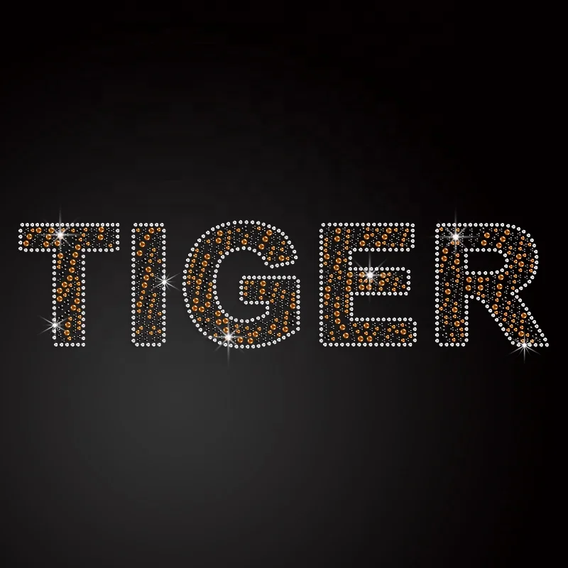 

Wholesale Custom Tiger Letter Iron-on Transfer Iron on Jean Jacket Patch, Black, orange,silver