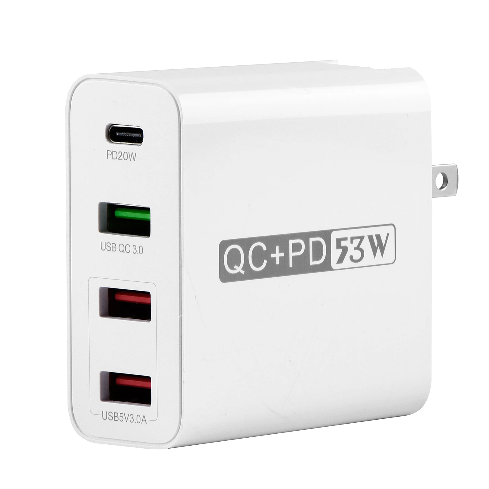 

4in one 53W qc3.0 Travel Fast phone charger estacion de carga 4 en 1 pd portable bettery usb wall charger, White