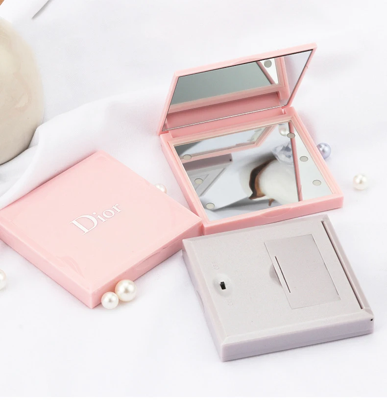 

Oem customized battery portable led lamp folding Makeup Mirror electroplating colorful double-sided gifts advertising small mirr