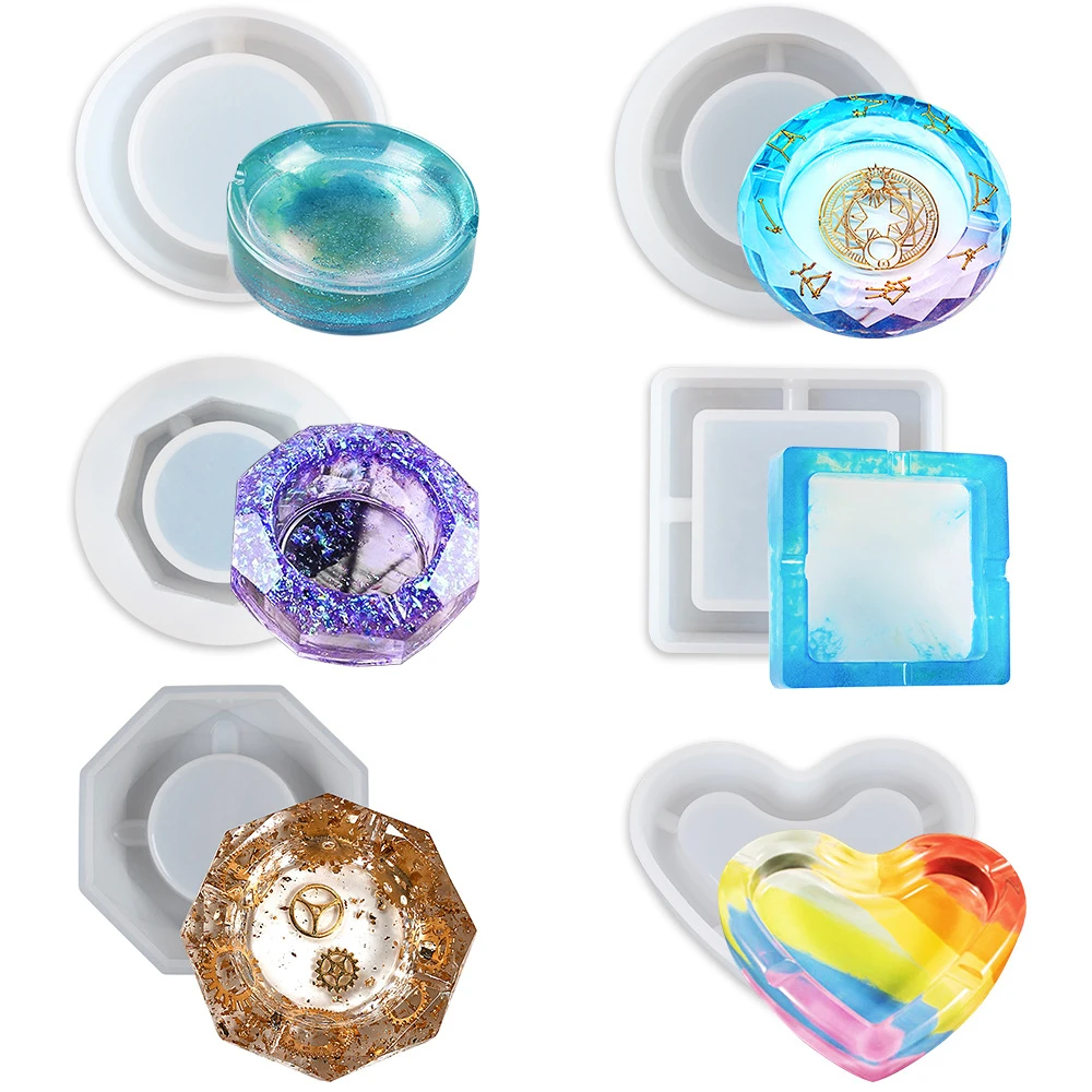 

M1013 round octagon heart square silicone ashtray mold for resin crafts, Stock or customized