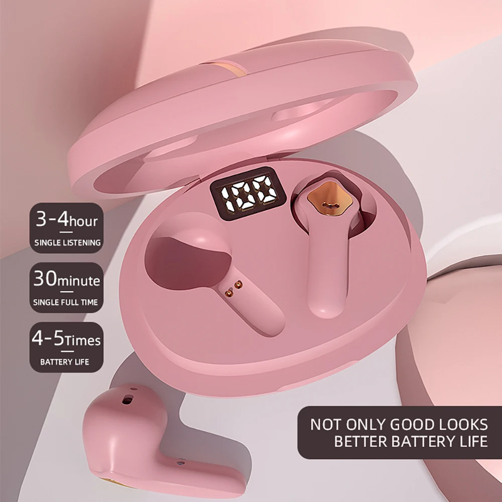 

Free Shipping Product Low Latency 4 Colors Earphones Headphones LED Display Touch Control Cuffia Senza Fili Wireless Earbuds, Black, white, pink, green