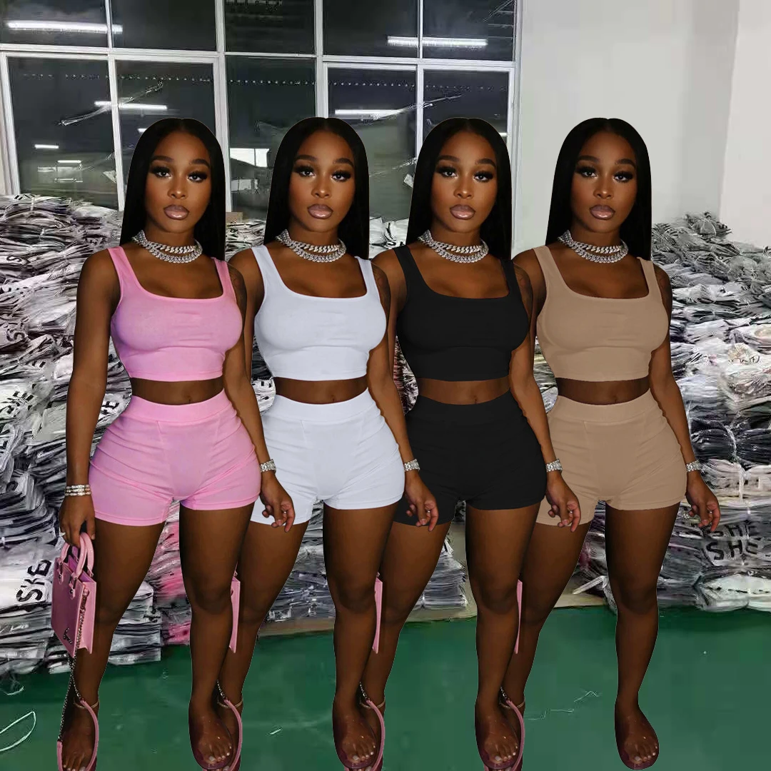 

Factory Price Woman 2 Piece Short Set Tracksuits Booty Shorts Set 2022 Summer Outfits For Women, Pink, purple, black, green