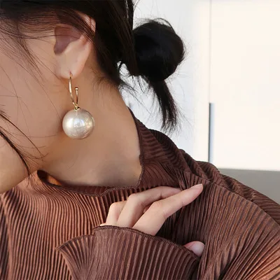 

Hot sale style large pearl earring stud S925 silver earring