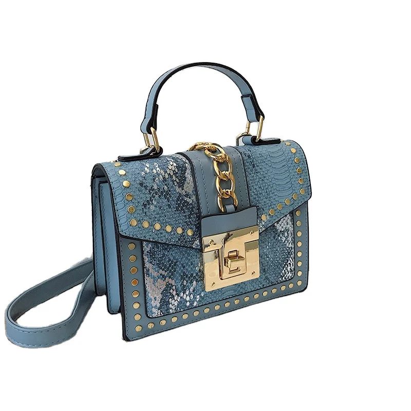 

Wholesale fashion designer lock snakeskin pu leather ladies hand bag shoulder crossbody women custom purses and handbags, 7 colors