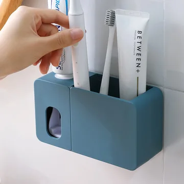 

Bathroom storage multifunctional toothbrush holder set bathroom accessories set squeezer spirit toothpaste dispenser, Dark blue, white, pink, light blue