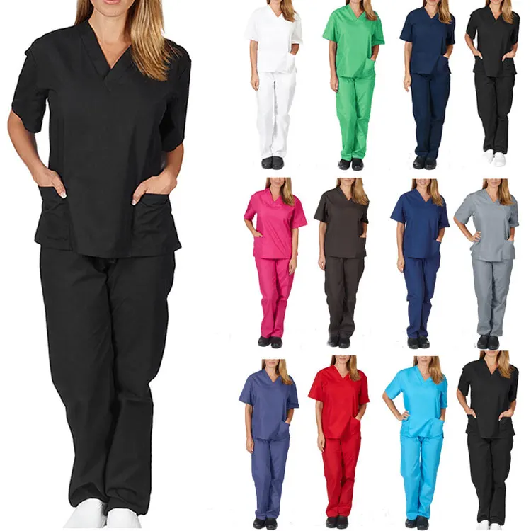 

100% Polyester Doctor uniforms medical nursing scrubs uniform clinic scrub sets short sleeve tops+pants uniform