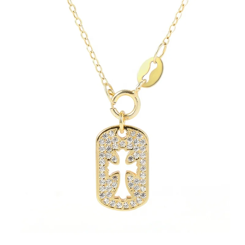 

High Quality Zircon Jewelry Plated 24K Gold Women 925 Sterling Silver Plated 18K Gold Cross Pendant, White, gold