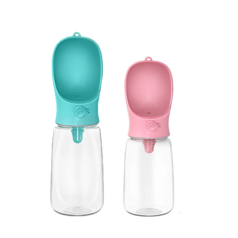 

Wholesale walking portable plastic travel dispenser 550ml Pet dog water bottle with cat ears, Pink,blue,white