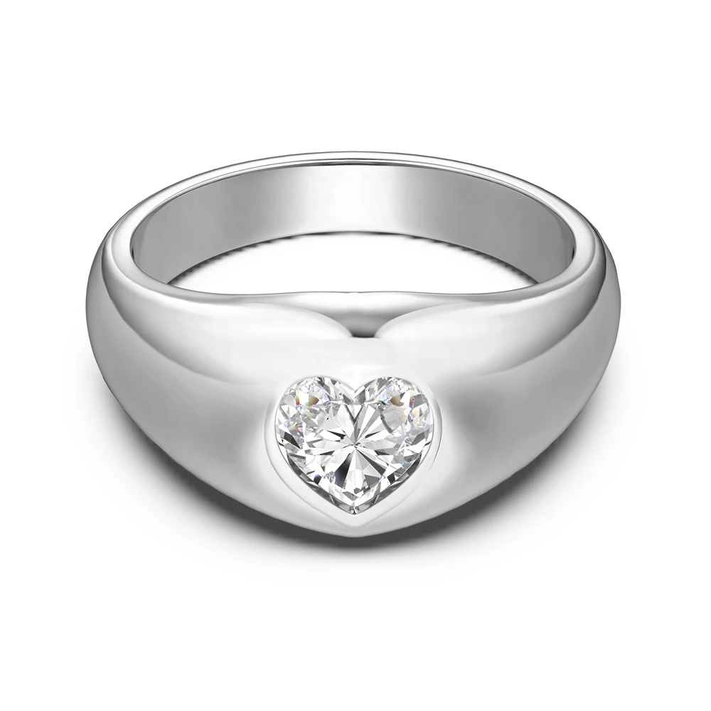 Dylam Personalized Design Women Girls Jewellery S925 Silver Gold Plated Chunky Polish Surface Heart Shape 5A Zirconium Rings