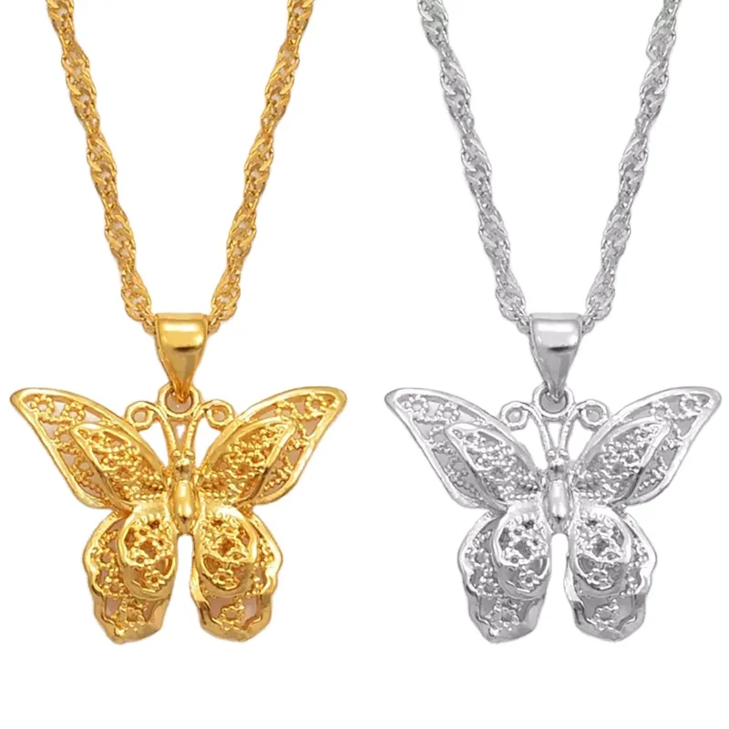 

Charm Chunky Jewelry Gold Filled Butterfly Necklace Stainless Steel Water Wave Chain Butterfly Pendant Necklace for Women 2021, Pic