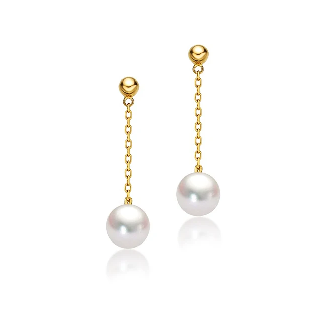 

Top Selling Pearl Earrings 18K Gold Yellow Gold Classic Akoya Pearl Drop Earrings Free Shipping Wholesale