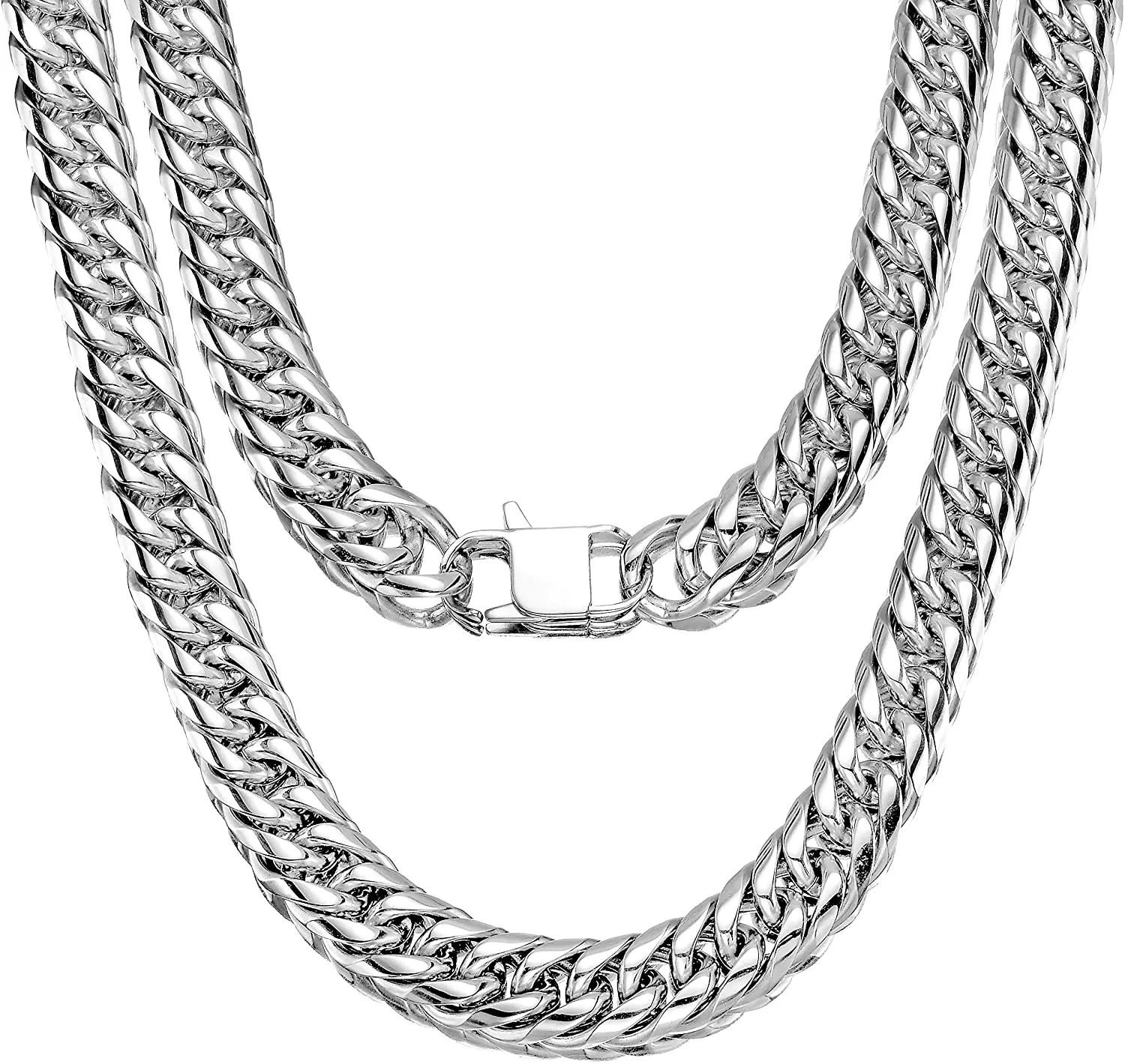 

8mm 13mm 16mm Double Tight Curb Link Chains Stainless Steel Silver Miami Cuban Link Chain Necklace for Men Women Choker