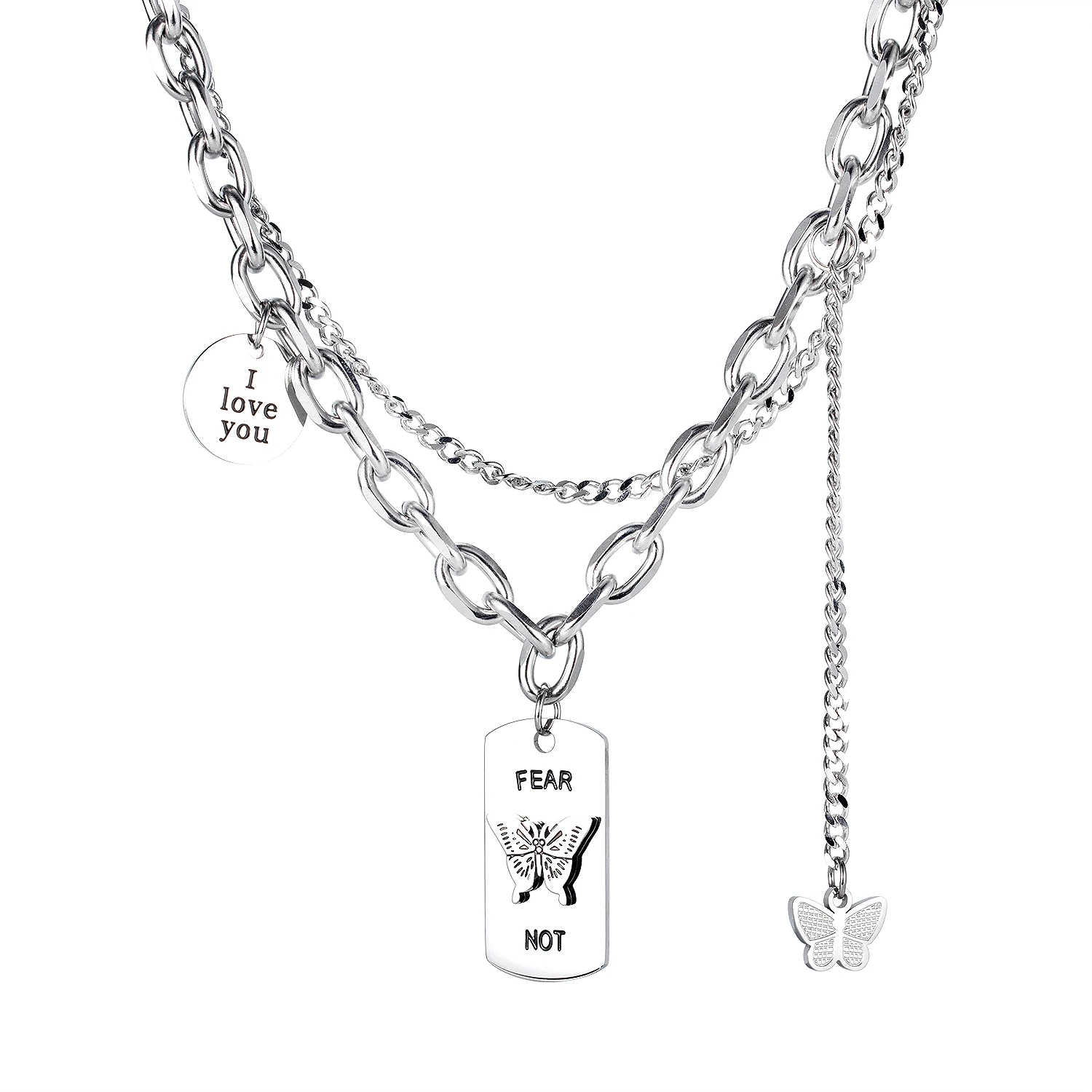 

Fashion Double Layered Butterfly chain women chunky chain necklace
