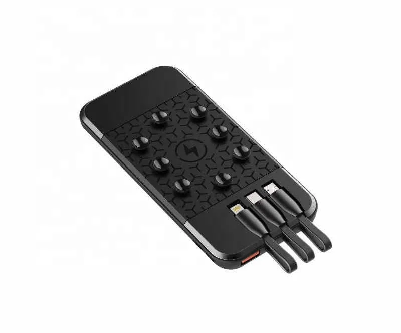 

Corporate gifts built in cable power bank wrireless charging suction pad power bank for all smart phone, Whtie/black