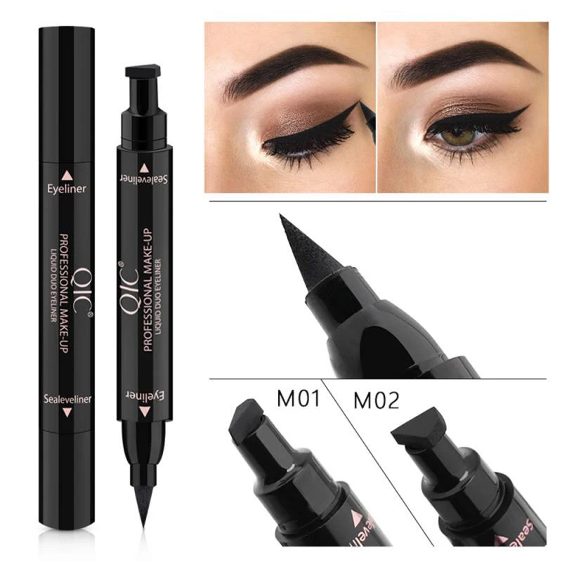 

delineador de ojos doble sellos 2 In1 make up long lasting waterproof matte black winged Eyeliner Stamp Liquid Eyeliner Pen, As the picture below