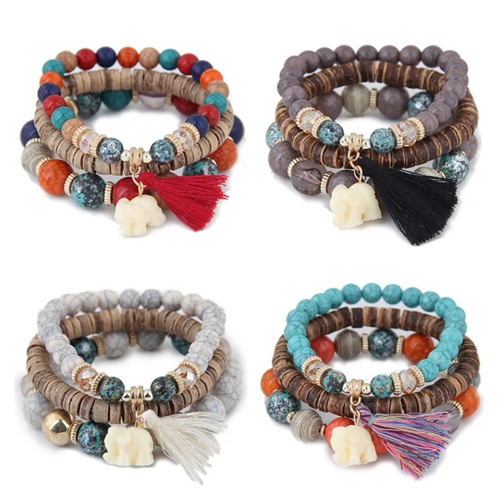 

New Arrival 3 Layers Hand String Turquoise Agate Beads Multilayer Winding Gemstone Tassels Bohemia Charm Bracelet for Women