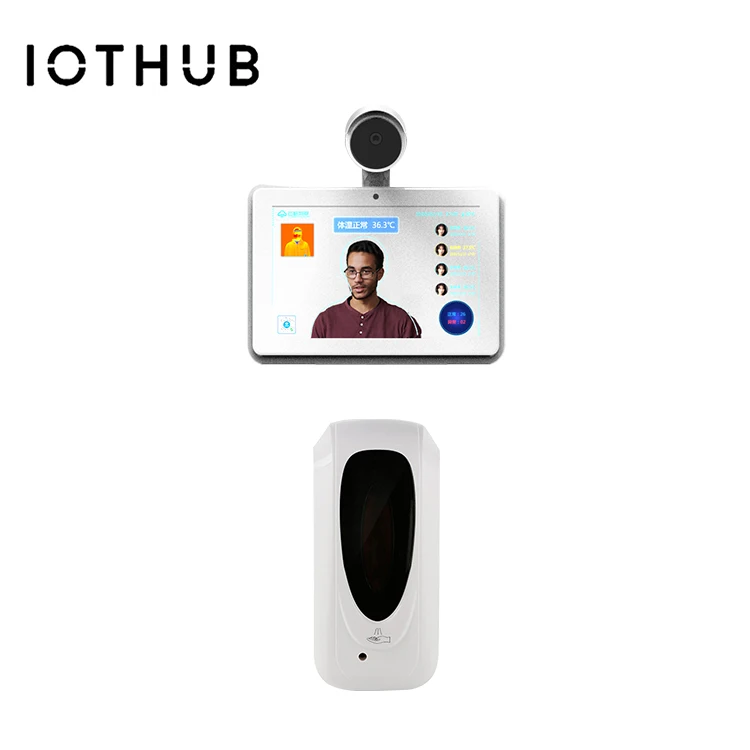 
IOTHUB Face recognition 10.1 inch temperature measurement screening kiosk with hand sanitizer dispenser stand 