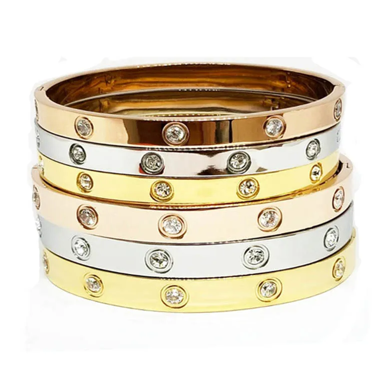 

High Quality Classic Design 316L Stainless Steel CZ Diamond Titanium Bangle Bracelet Men Women