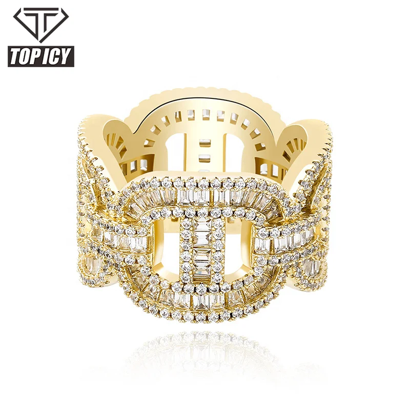 

TOP ICY 13mm Micro Pave 3A CZ Iced Out 18k Gold Cuban Link Chain Ring Diamond New Hiphop Iced Out Cuban link Chain Rings For Men, Gold / silver / rose gold