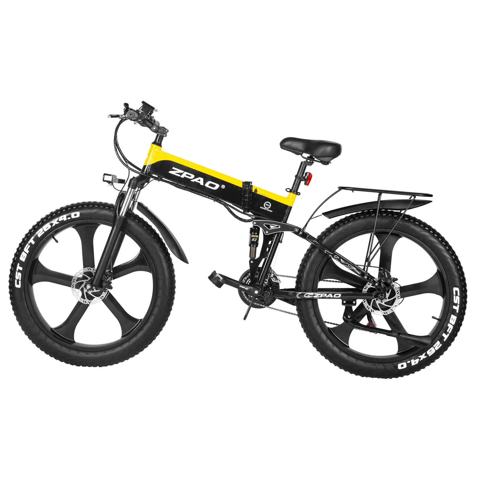 

48V 500W folding frame fat ebike 12.8AH Hidden Battery electric mountain bike with 26"*4.0 CST tyre, Red/green