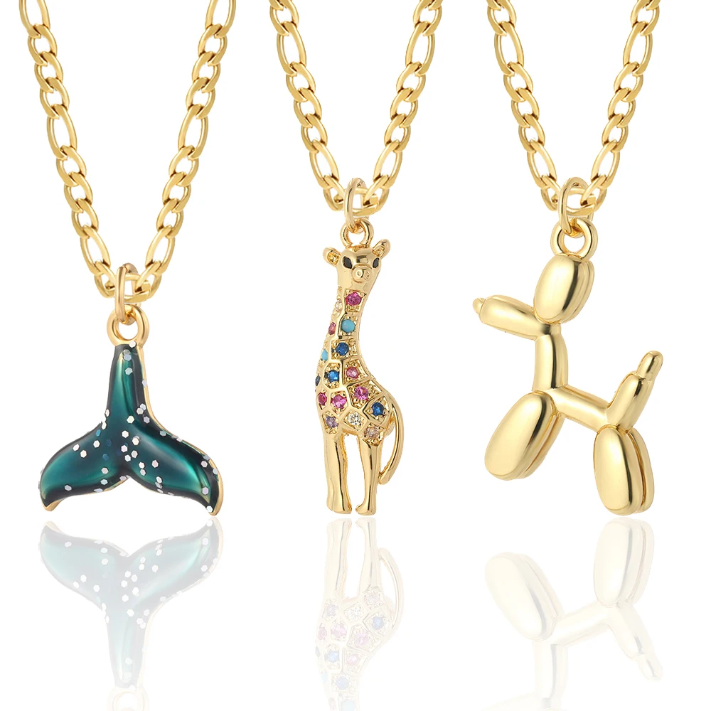 

Gold plated cute dolphin starfish shell fish tail giraffe shark balloon dog animal pendant necklace kids jewelry for gifts