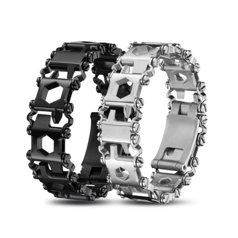

29 in 1 Multi Tool Bracelet Tread Bracelet Multifunction Tool Outdoor Bolt Driver Kits Travel Wearable Bike Multitool fit Watch, As image (can be plated as your request )
