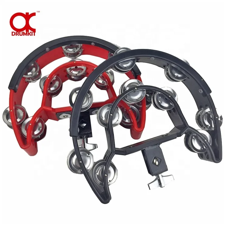 

Drumkit instruments professional percussion mountable ABS plastic tambourines for drumming, Red-black