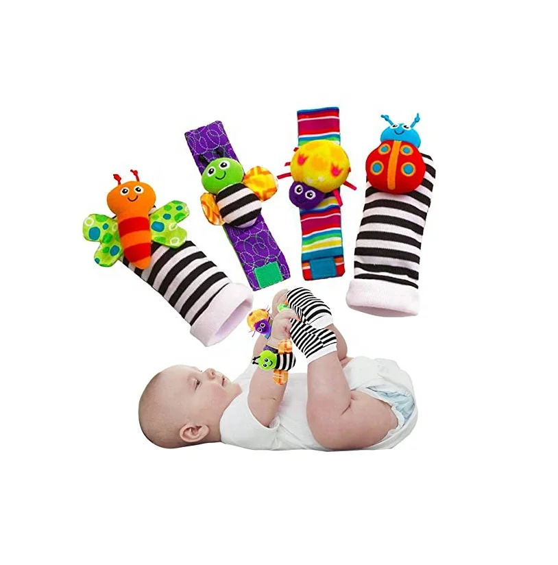

Cute Animal Soft Baby Socks Toys Wrist Rattles and Foot Finders for Fun Butterflies and Lady bugs socks, Pantone color