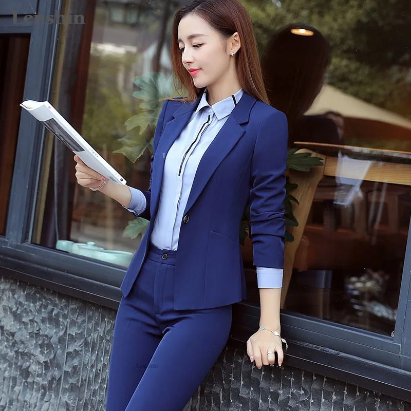 2 Pieces Big Pocket Single Button Formal Pant Suit For Women Work Wear ...