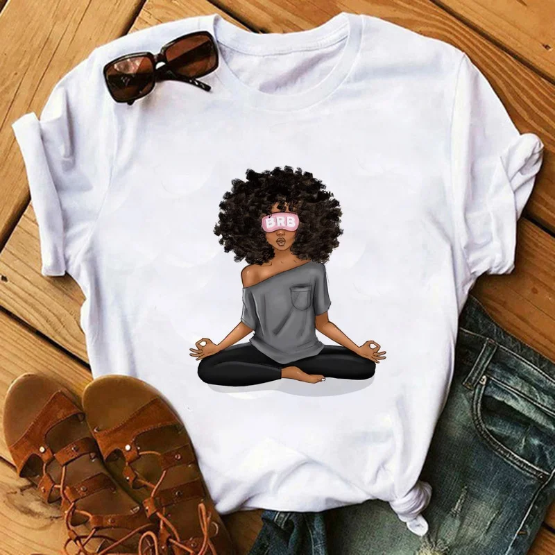 

Women Melanin T Shirt Black African Curly Hair Girl Printed Tshirt Harajuku Clothes Female T-shirt Tops Tee