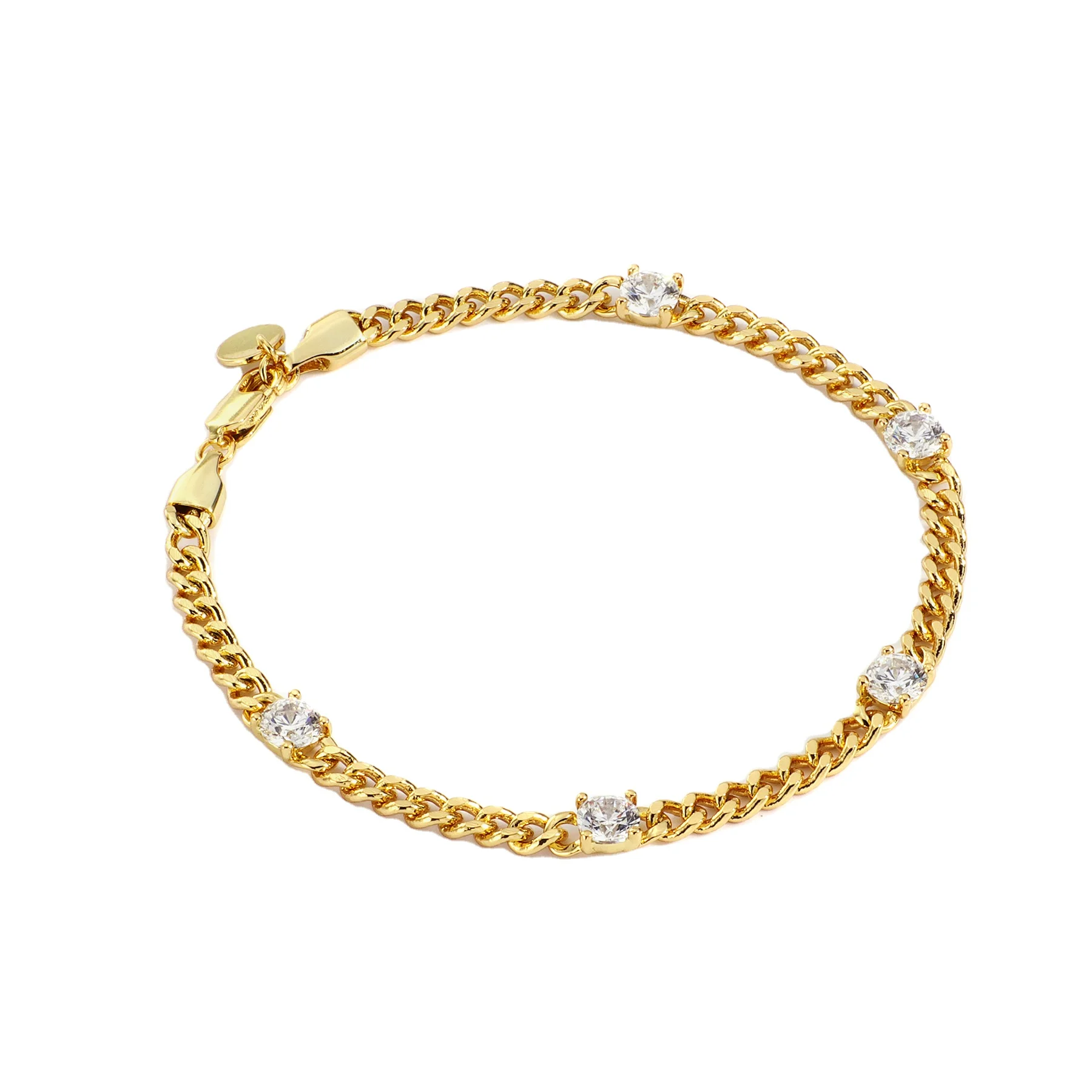 

The golden Cuban chain diamond charm bracelet gold jewelry, Picture shows