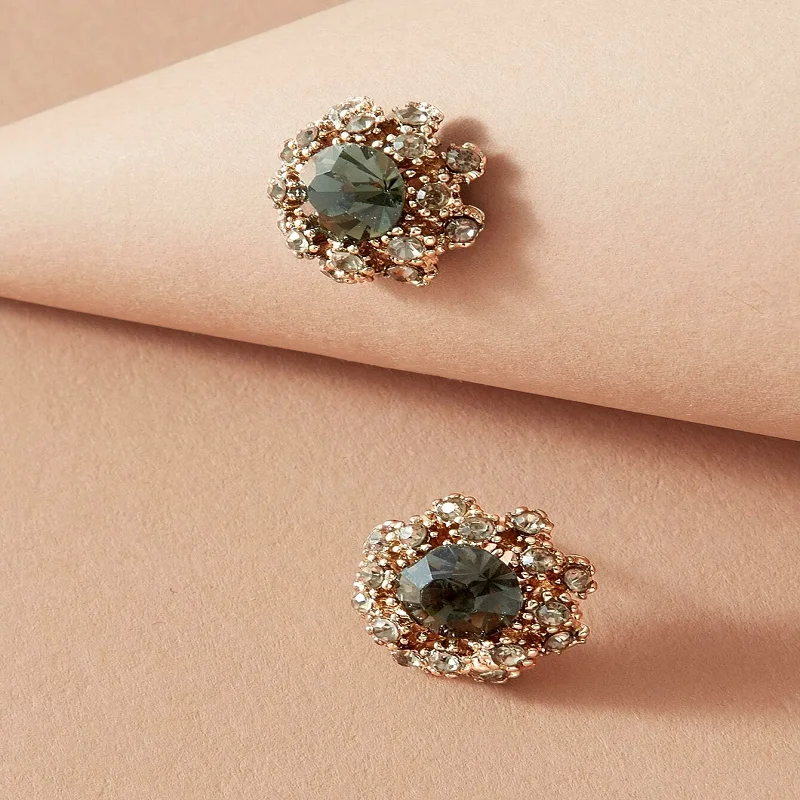 

crystal flower stud green vintage earrings