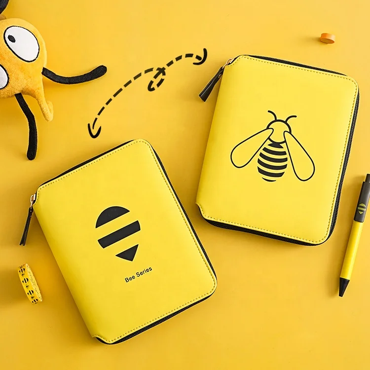 

B6 leather journal notebook with zipper portable cute bee design