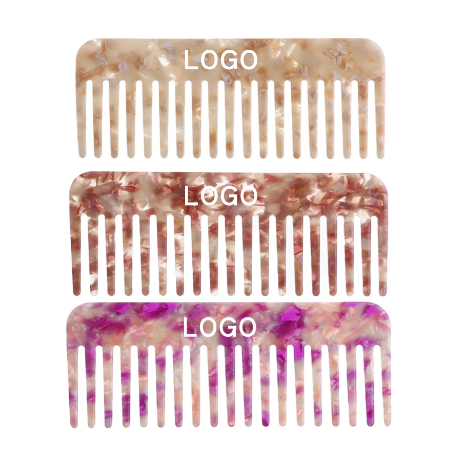 

4mm thick Anti static wide tooth comb of acetic acid board multi color hair comb can customized logo combs for women 890053