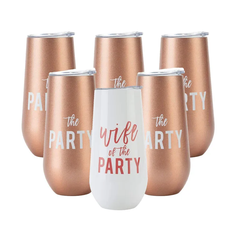 

6 OZ Double wall insulated stainless steel Wine Tumbler Customized Cocktail Cups Champagne Glasses with Lids, Customized color