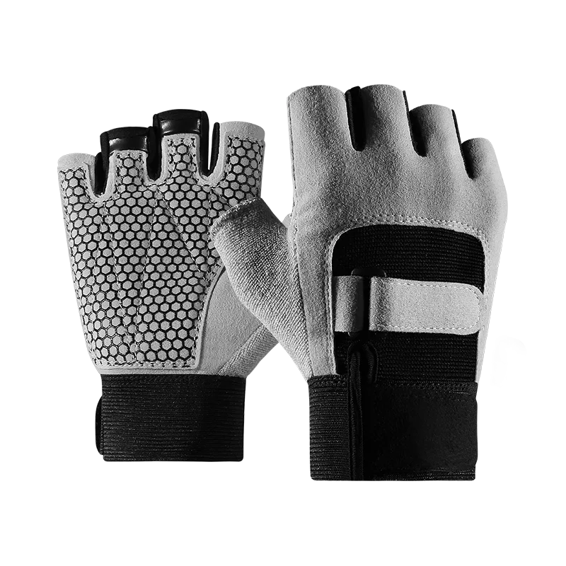 

Factory Wholesale Men&Women Outdoor Cycling Weightlifting Sport Gloves Half Finger Non-slip Breathable Training Fitness Gloves, Black gray