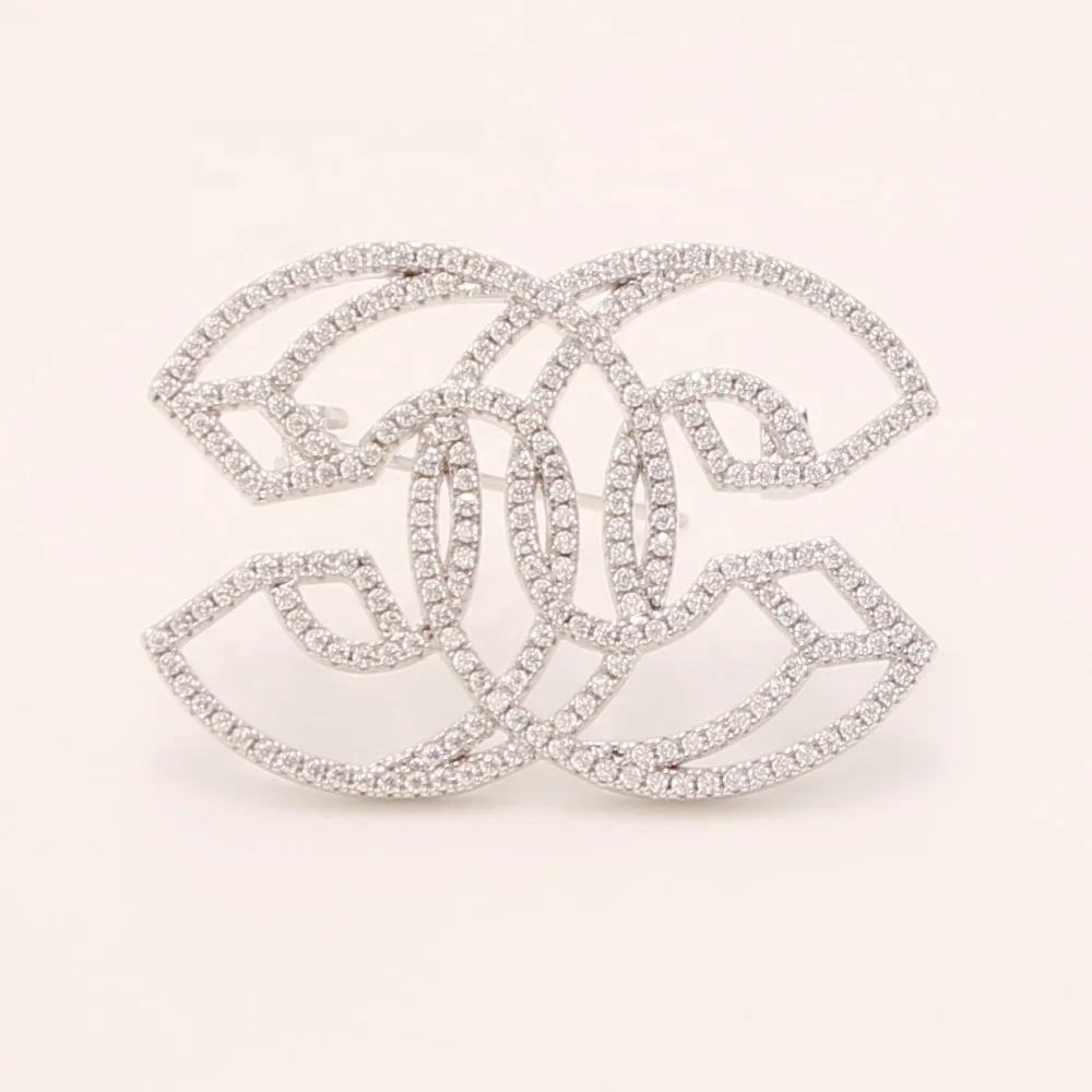 Double letter C 925 sterling silver jewelry brooch For Women Men Children