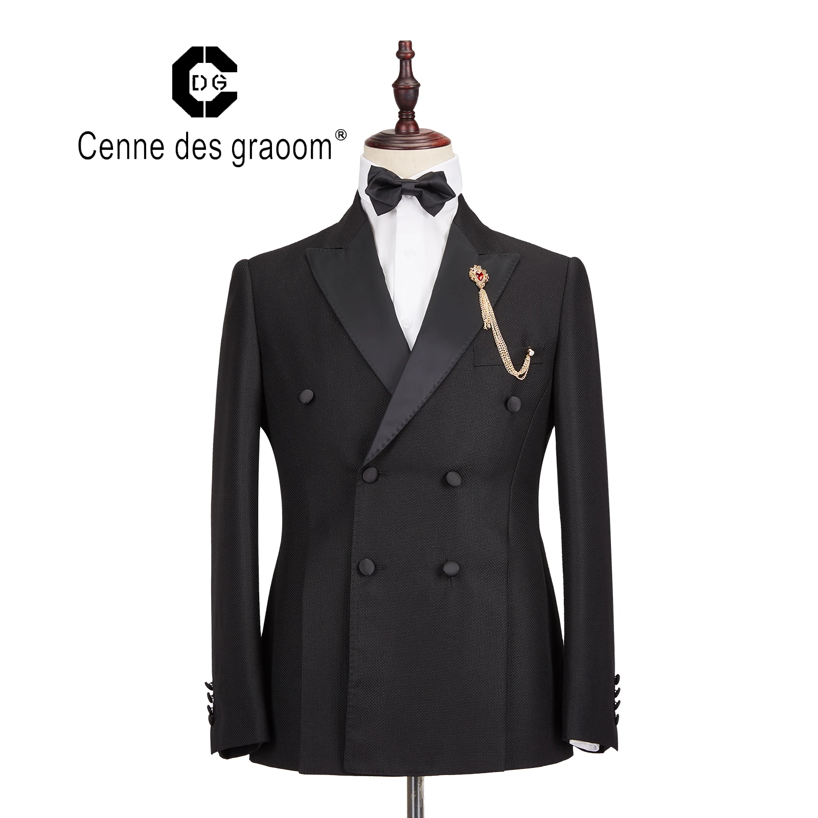 

China wholesale wedding 2 piece jacket pants Slim fit 4 forks Men Suits, Black