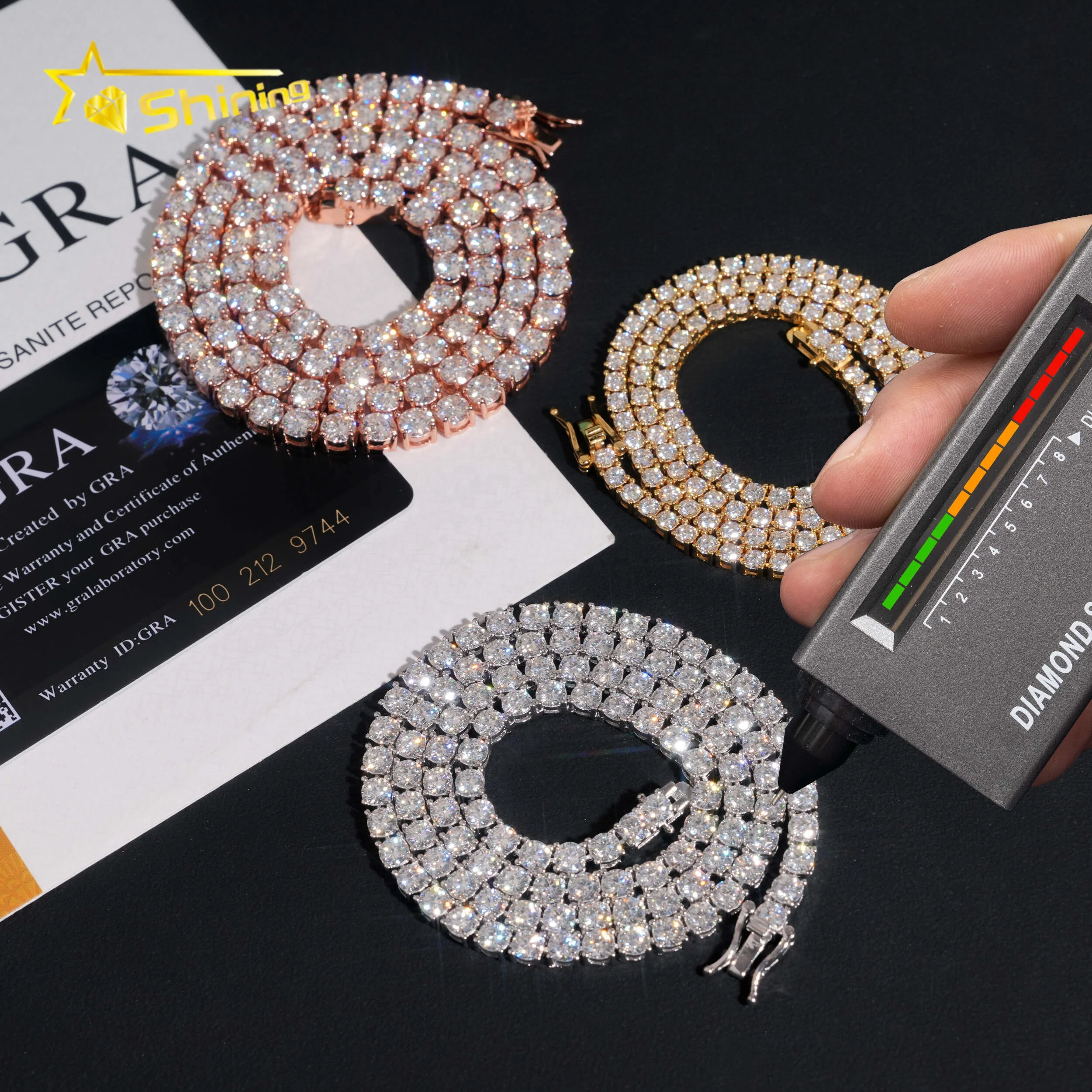 Hot Sale Classic Basket Prong Setting 925 Silver VVS Diamond Bracelet Necklace Moissanite Tennis Chain