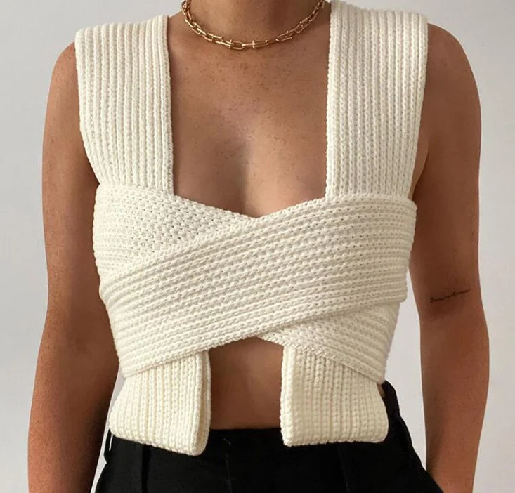 

Sexy women's cross woolen knit sweater vest sweater top, 6 colors