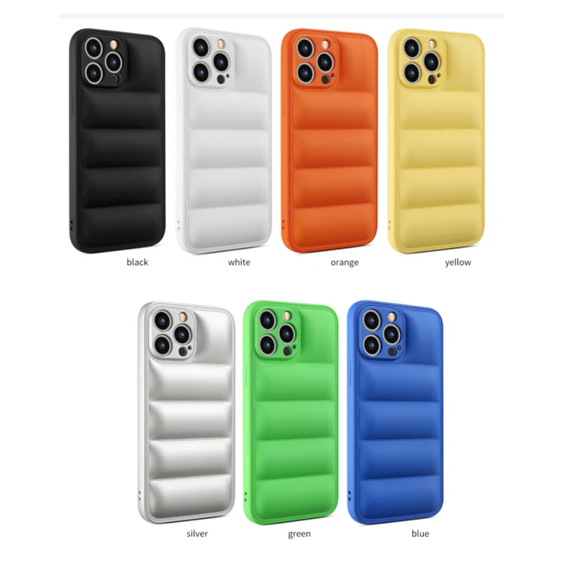 

New design down phone case luxury wholesale puffer phone case winter TPU puffer phone soft case for iphone 11 12 13